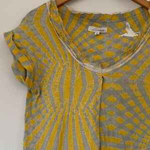 Loomstate 100% Organic Yellow/ Gray Geometric Short Sleeve Tee women's sz Small